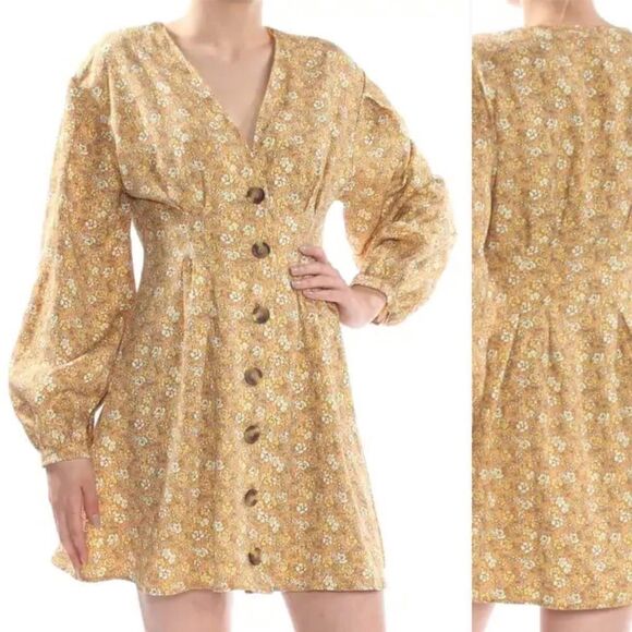 Free People Linen Blend Floral Dress Sz8 - Picture 1 of 8